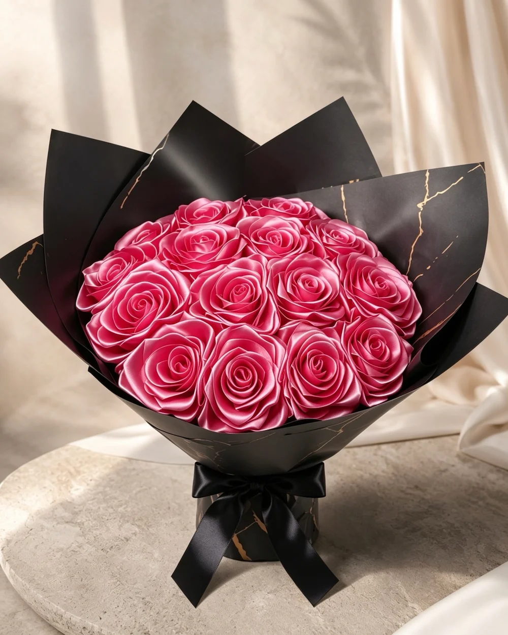 Midnight Marble Eternal Rose Satin Bouquet